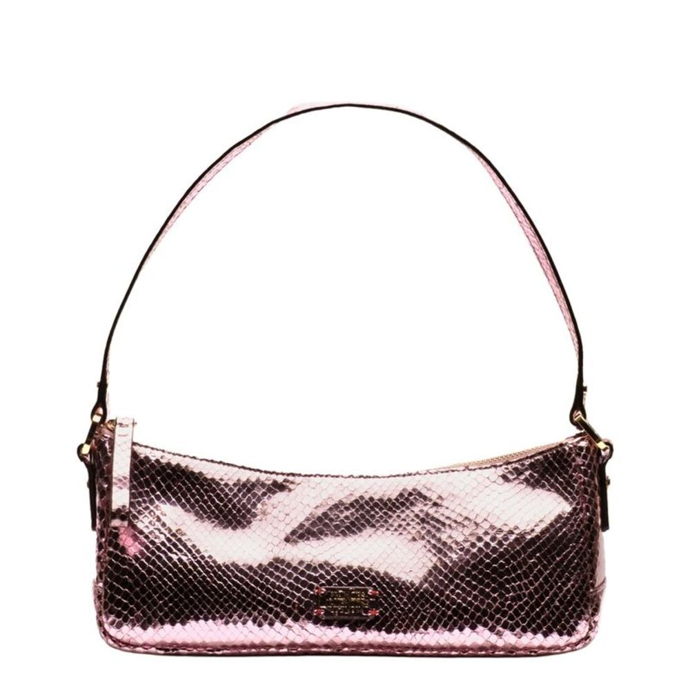 Frances Valentine Mia Metallic Snake-Embossed Leather Shoulder Bag, Pink